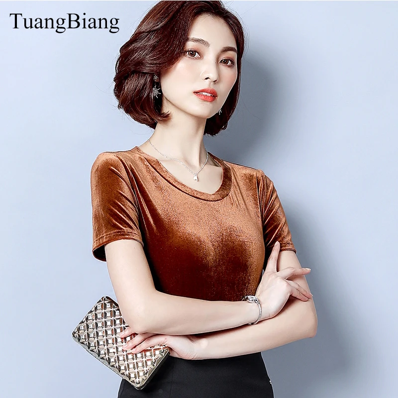 2018 женская летняя велюровая футболка с коротким рукавом camisetas тонкие однотонные