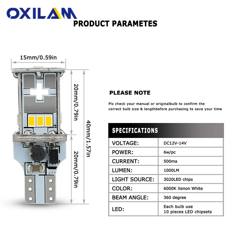OXILAM Canbus T15 W16W 912 921 светодиодный супер яркий задний фонарь белого цвета для Volkswagen VW