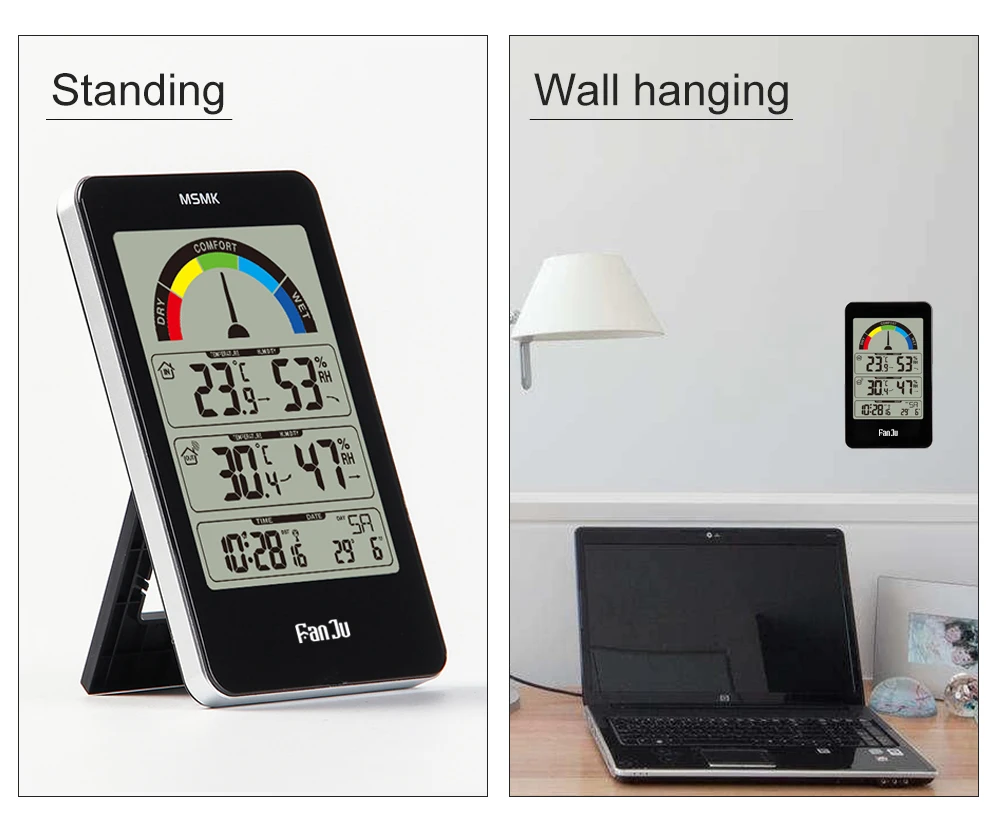 FanJu FJ3356 термометр метеостанции цифровой будильник настенные Крытый улица электронный гигрометр комфорт индикация