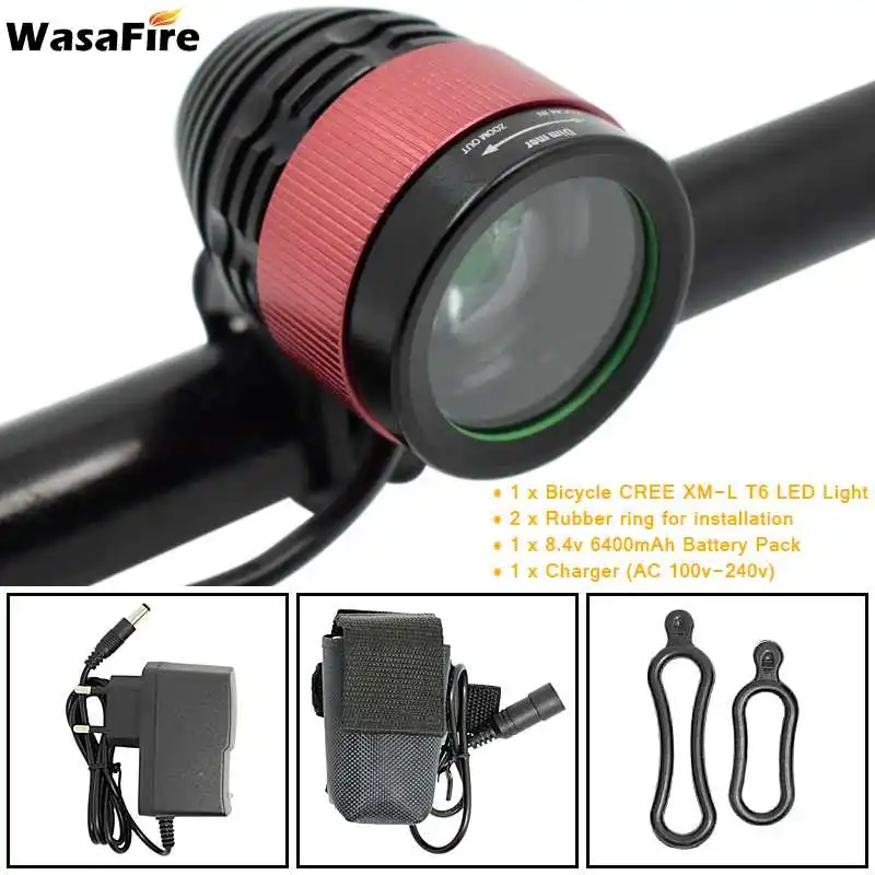 WasaFire 2000lm XM L T6 LED фокусировка Велосипедный свет головной велосипедная фара