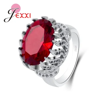 

Fashion New Style Finger Ring Pretty Party Weal Gift Sterling Pure 925 Silver Jewelry For Female Girls Red Big Stone