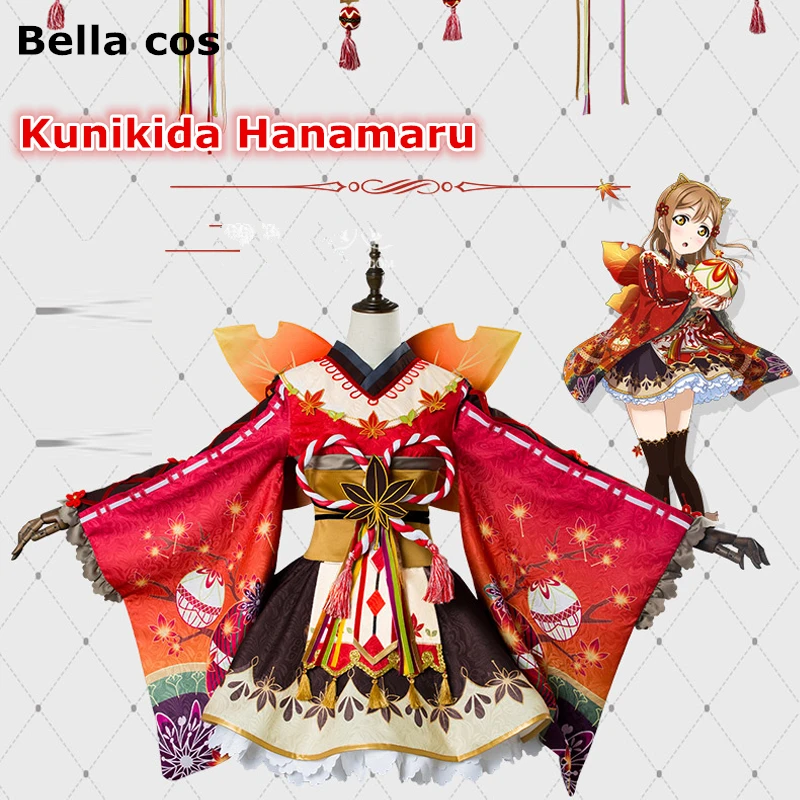 Lovelive sunshine Aqours красный кленовый листок Kunikida Hanamaru косплей костюм кимоно платье Хэллоуин Карнавал наряды симпатичное крыло