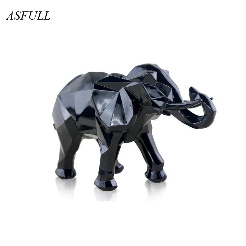 

Modern Abstract Black Elephant Statue Resin Ornaments Home Decoration accessories Gift Geometric Resin Gold Elephant Sculpture