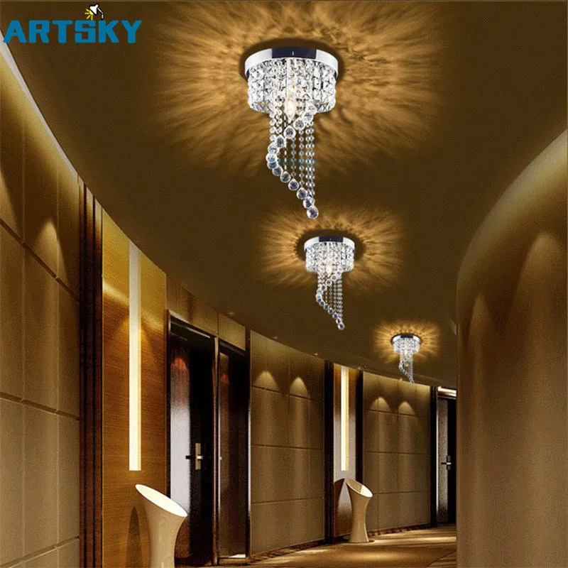 Современный роскошный круговой прозрачный кристалл 220V лампа светодиодный потолочный светильник для коридора/входа E14 лампа в комплекте