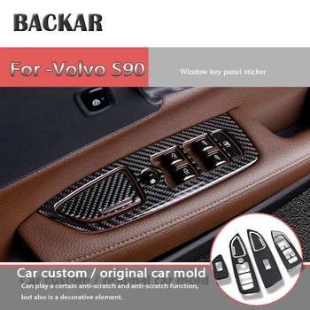 

BACKAR Car-Styling Carbon Fiber Window Key Panel Suite Kit Decorative Frame Tirm Protective Sticker For Volvo S90 Accessories