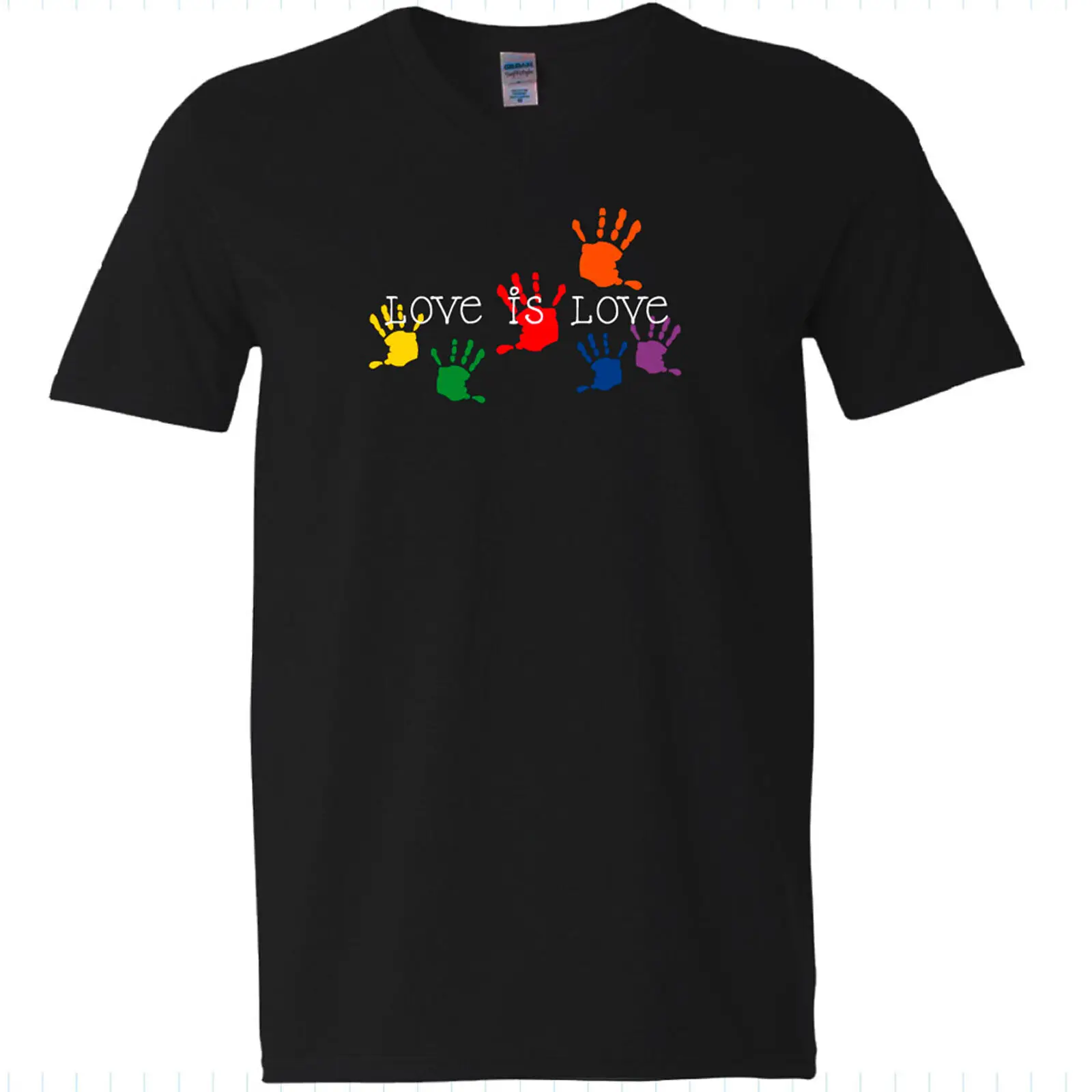 V-T-Shirt-Hande-Love is love-CSD-rainbow 7 gay schwul Regenbogen Herren Бесплатная доставка Новая мода 100% хлопок