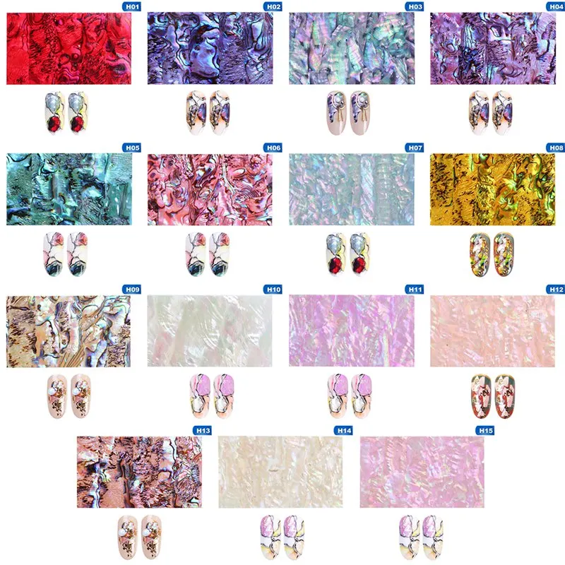 Nails Polish Foils 3D Glimmer Abalone Shell Pattern Stickers Wraps Marble Mermaid Decals Nail Art Decoration