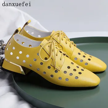 

Women's genuine leather hole lace-up flats oxfords breathable summer leisure espadrilles high quality soft comfortable shoes hot