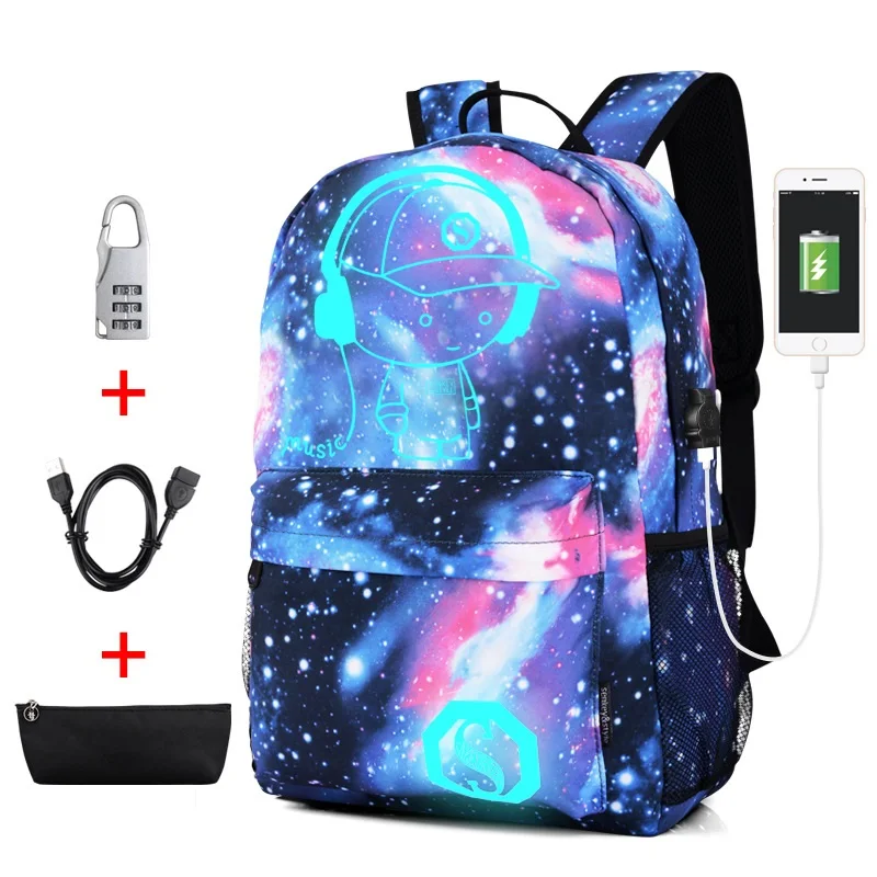 

Men Backpack Student School Backpack Anime Luminous USB Charge Computer Laptop Backpack For Teenager Anti-theft Boys School Bag