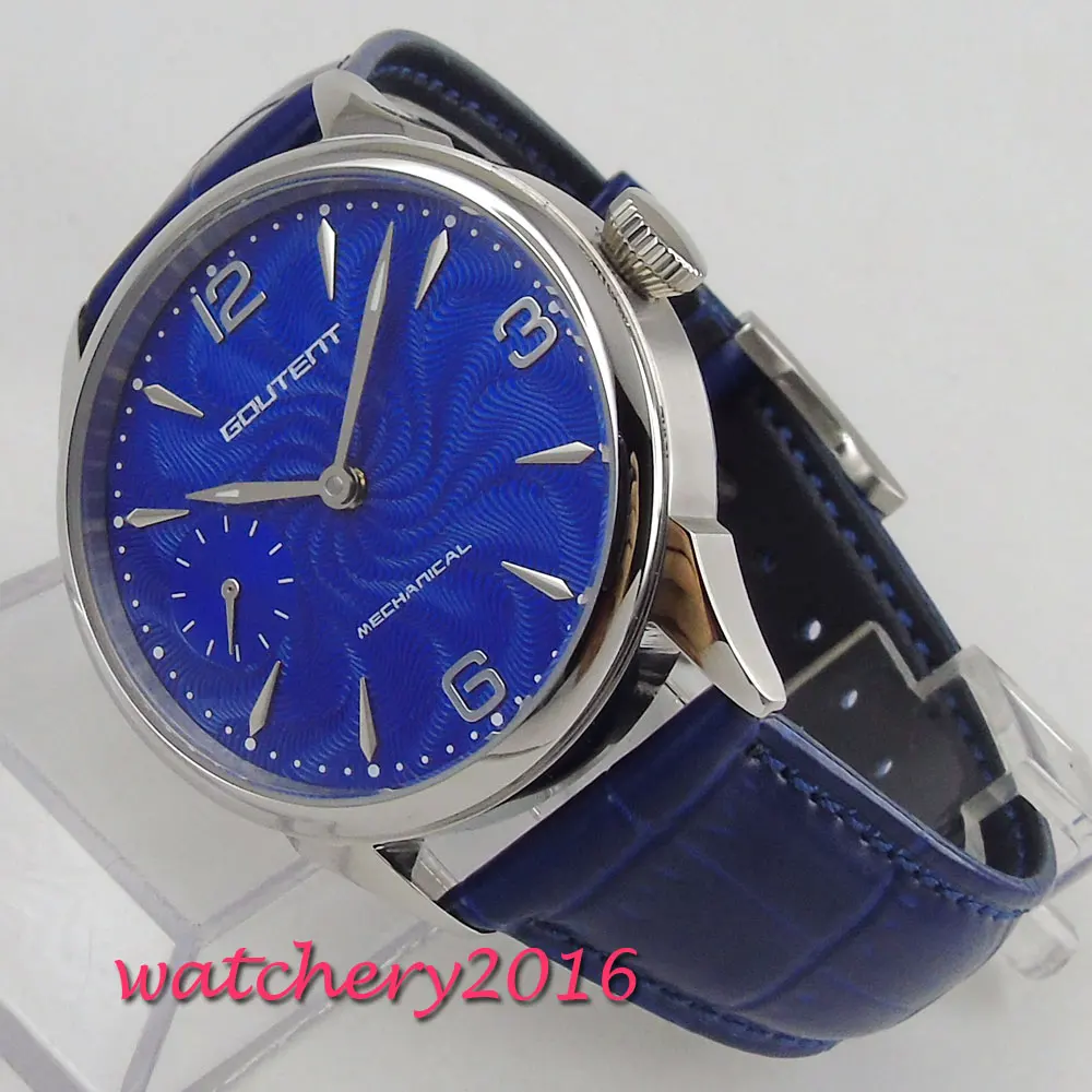 

42mm Blue Dial Stainless steel Case Top Brand Luxury 17 Jewels 6497 hand Winding movement men's Watch