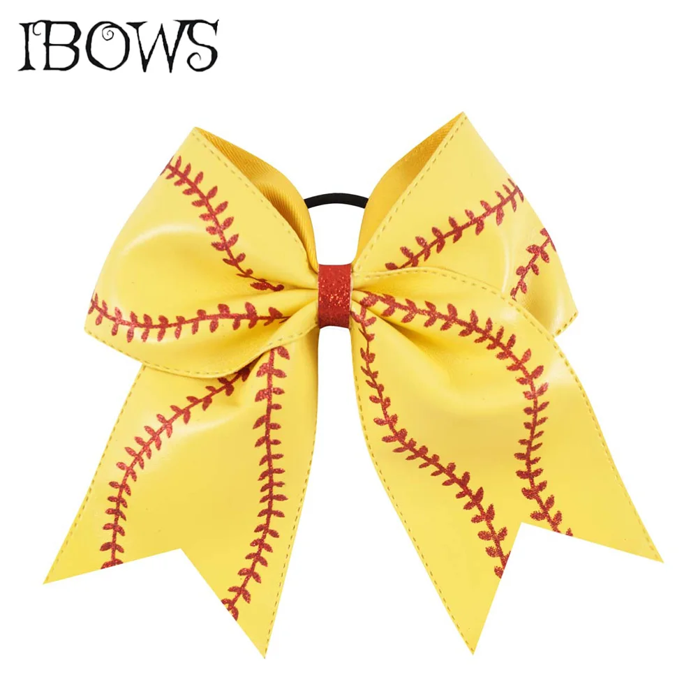

7'' Embroidery Ribbon Cheer Bow With Elastic Hair Band For Girl Kid Softball Headwear Hair Accessories