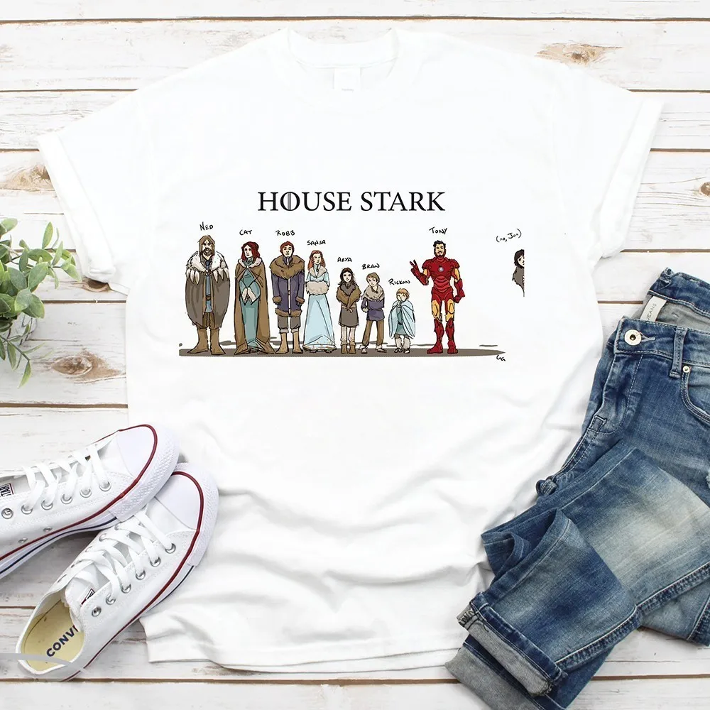 

house stark and iron man funny t shirt men summer new white casual homme cool GOT street wear hipster tshirt