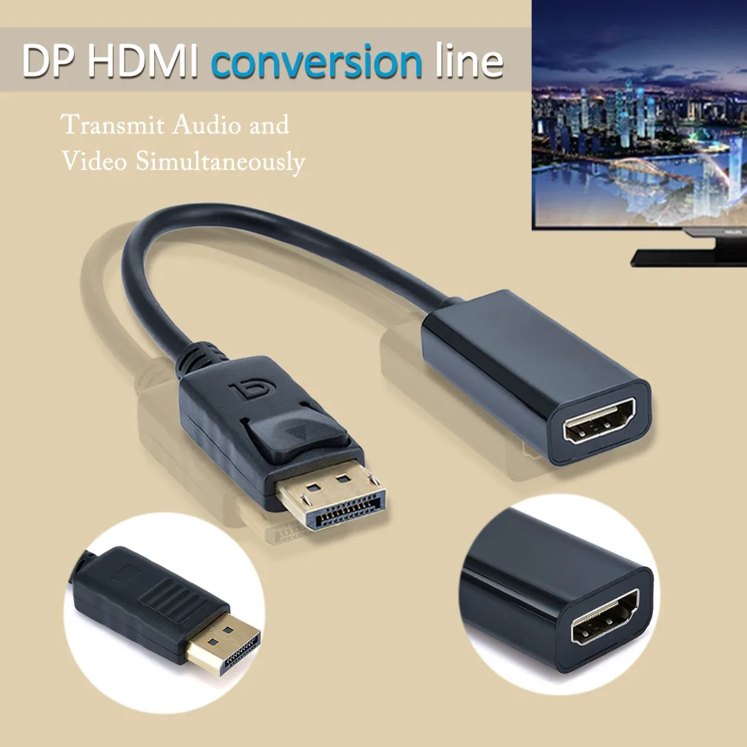 Mayitr 1pc 20cm 1080p High Quality Display Port to HDMI Cable Pro DP Male to HDMI Female Converter Cable for Lenovo Laptop TV