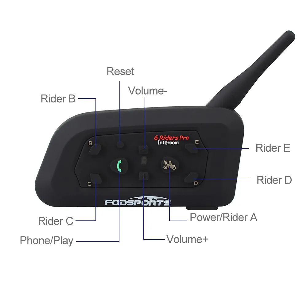 Fodsports 2 шт V6 Pro мотоциклетный шлем Bluetooth гарнитура Интерком 6 всадников 1200 м беспроводной Intercomunicador BT Interphone