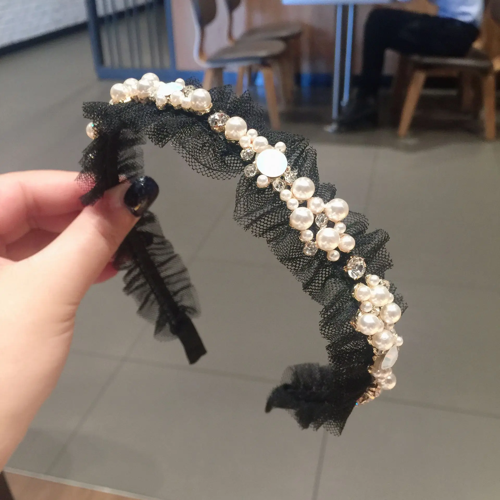 

Fashion Korean style Diamond pearl hairband Women Girls Fashion Sexy Simple pearls lace Hair Hoop headwear Hair Accessories