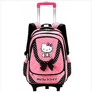 

Free Shipping Hello Kitty Children School Bags Mochilas Kids Backpacks With Wheel Trolley Luggage For Girls