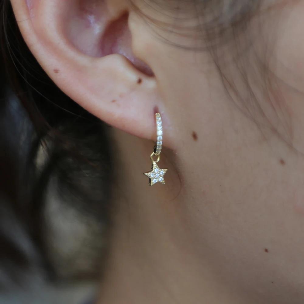 100% 925 sterling silver dainty moon star earring cute tiny cz moon star charm drop earring geometric simple jewelry - Image 5