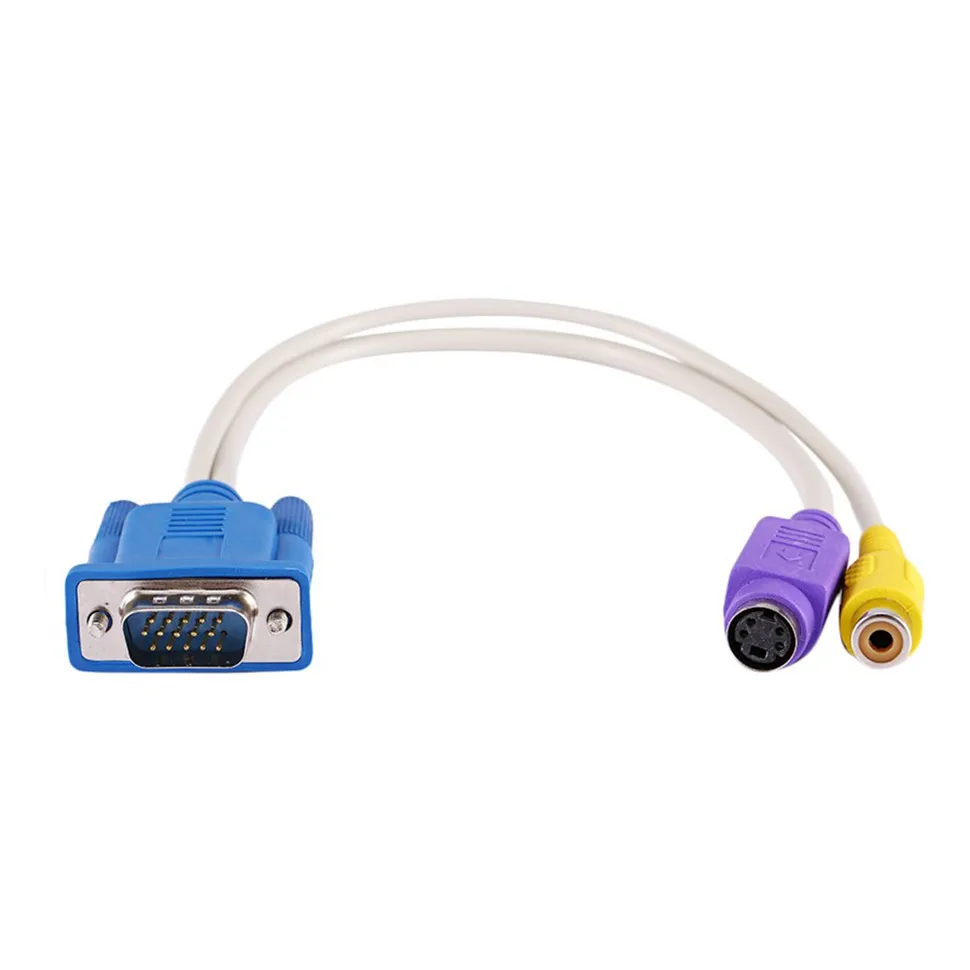 YKSO VGA Cable 15 Pin VGA Male to TV S-VideoRCA Female AV OUT Adapter Cable Audio Video Cable Composite HD TV VGA Cable (3)