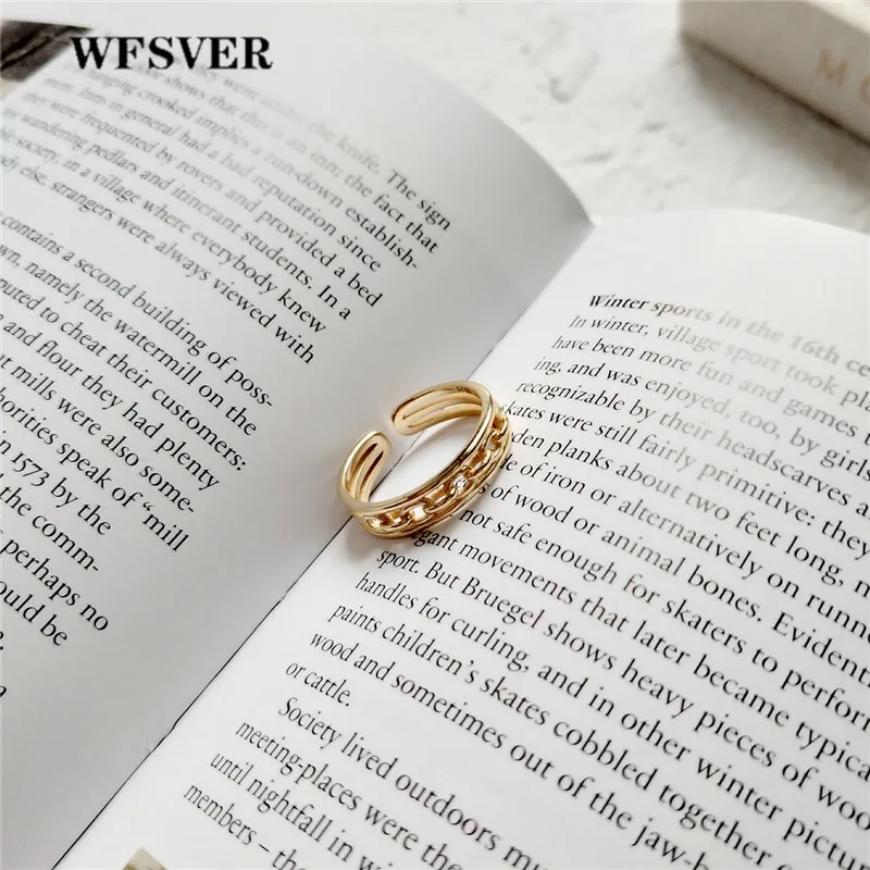 

WFSVER 925 sterling silver fashion ring for women gold color korea style cross chain ring opening adjustable fine jewelry gift