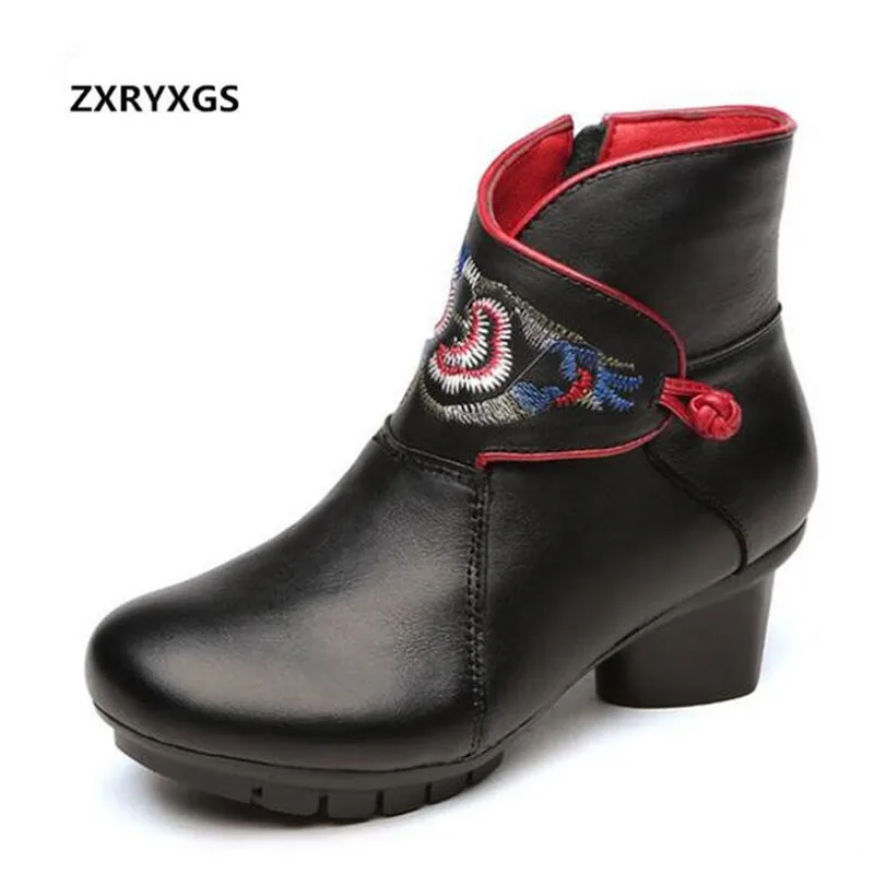Réel Cuir De Bottes black Automne Tube Neige Peau 2019 Avec Nouvelle Court Boots Brodé Singioe Épais Winter Chaussures Boots Black En Vache Hiver Femmes AL4qjc35R