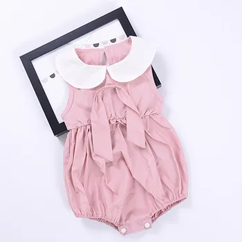

Newborn Infant Baby Solid Sleeveless Peter Pan Collar Bow Cute Erkek Bebek Tulum Bebek Giyim Newborn Bodysuit Set Lovely Girl