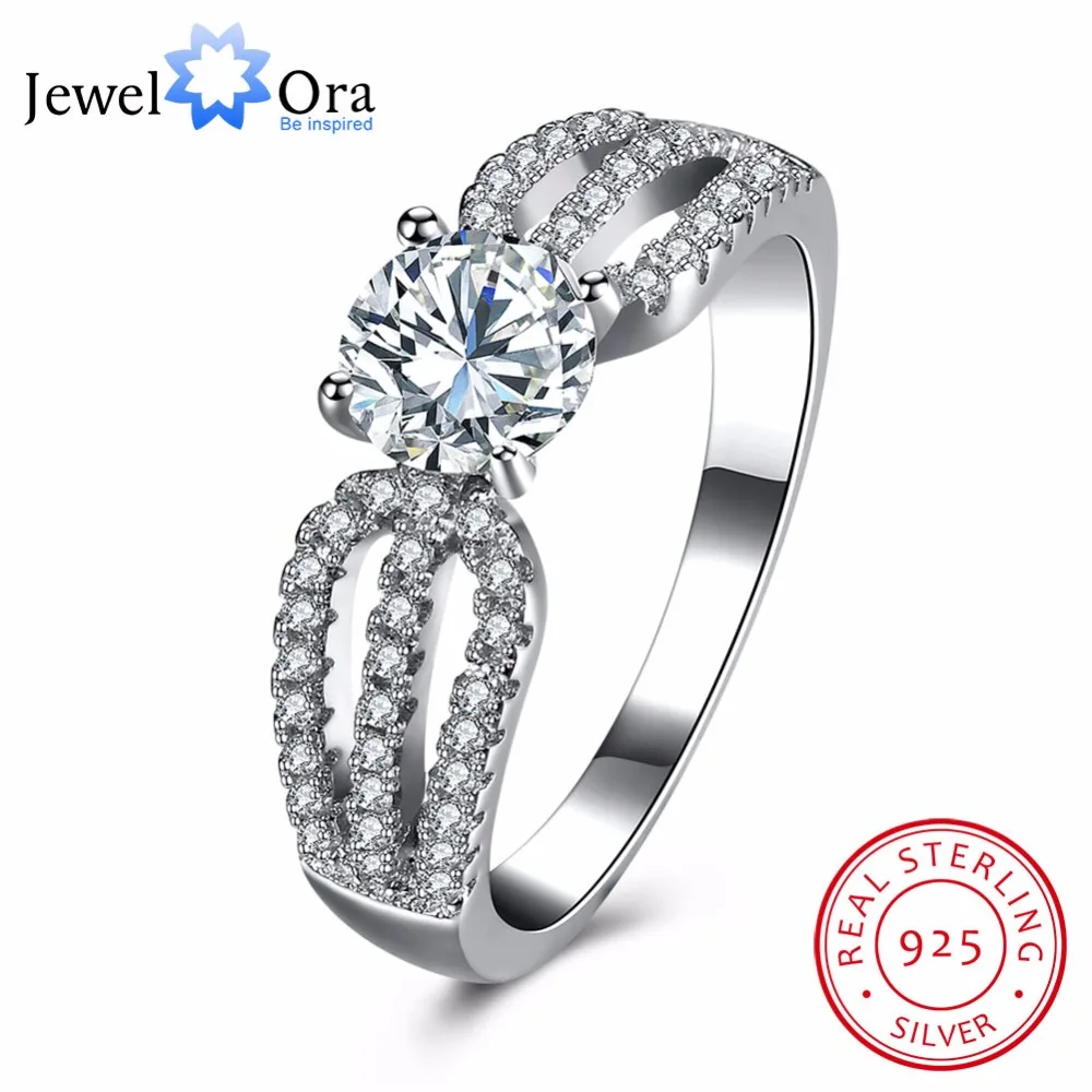 Solid 925 Sterling Silver Wedding Ring Luxurious Design Female Fashion Jewelry Cubic Zirconia Rings For Women(JewelOra RI102645)