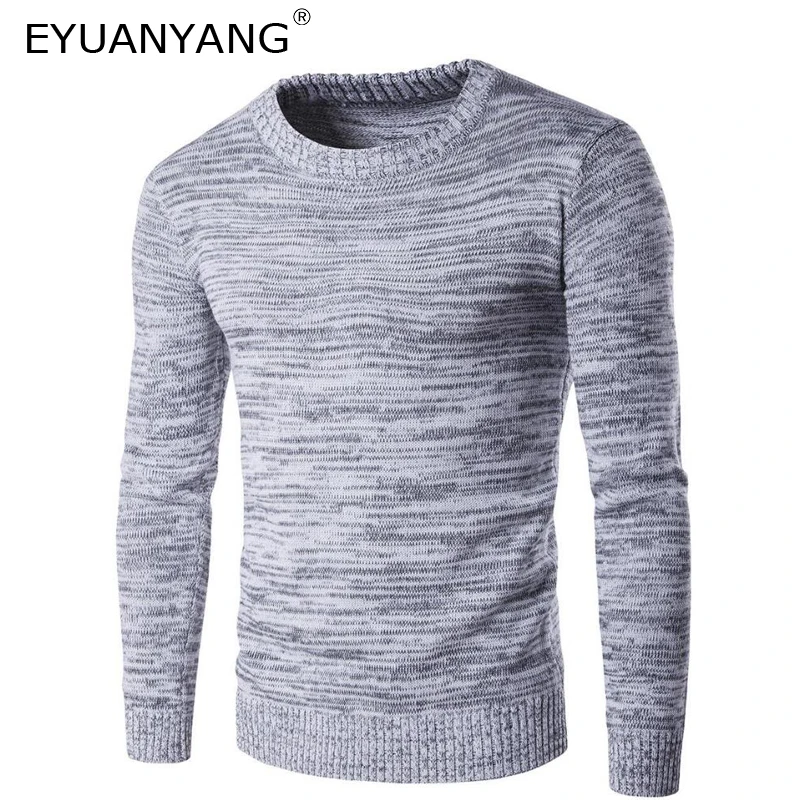 

EYUANYANG Sweater Men Stripe Slim O-Neck Brand Warm Knitwear Solid Color Sweater Autumn Winter Simple Pullover Men Sueter Hombre