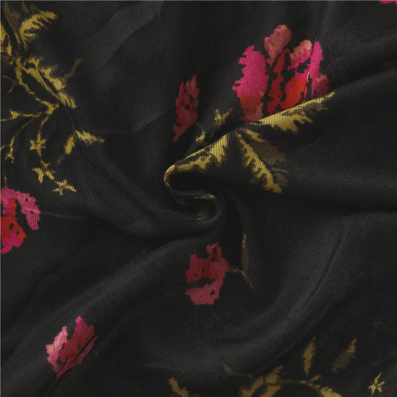 Роскошная женская мода черная Роза цветочная вискозная шаль шарф высокого качества с принтом мягкая накидка Пашмина хиджаб мусульманский Sjaal