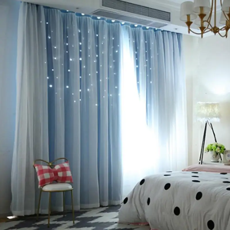 Hollowed Out Star Shading Window Blackout Curtain Drapes Purdah for Living Room Princess Children Room Baby Kid's Room Curtain