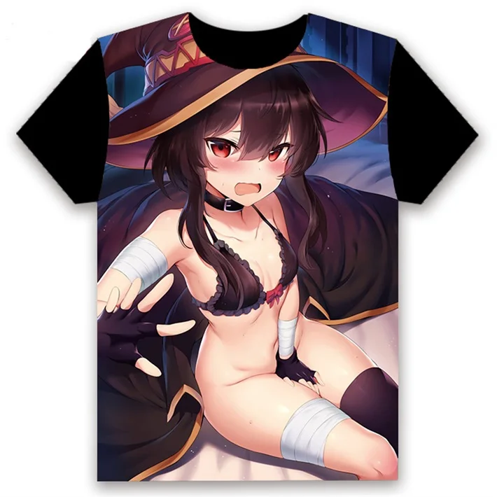 Модная мужская футболка аниме KonoSuba Megumin Aqua Darkness сексуальный косплей короткий рукав унисекс Повседневная Черная футболка под заказ - Цвет: 29