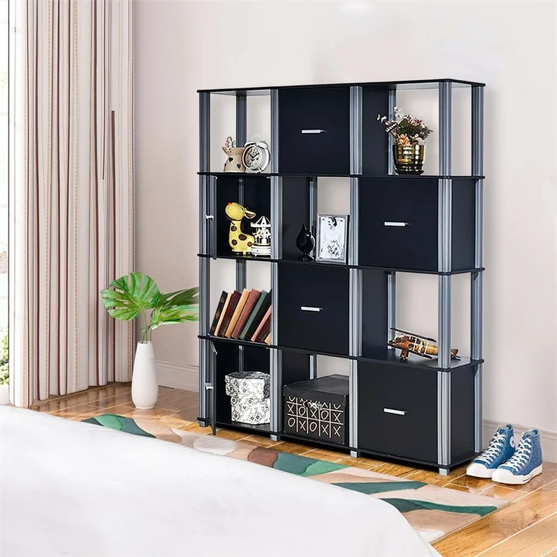 cheap 4 Tier Storage Shelf Display Bookcase with 6 Doors Storage Display Cabinet Bedroom HW60175