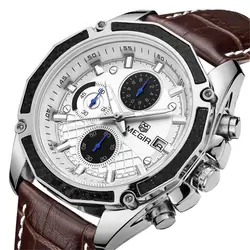 Wo Мужские кварцевые часы Лакшери наручные часы модные часы из натуральной кожи хронограф часы Нежные мужские Студенческие Reloj Hombre