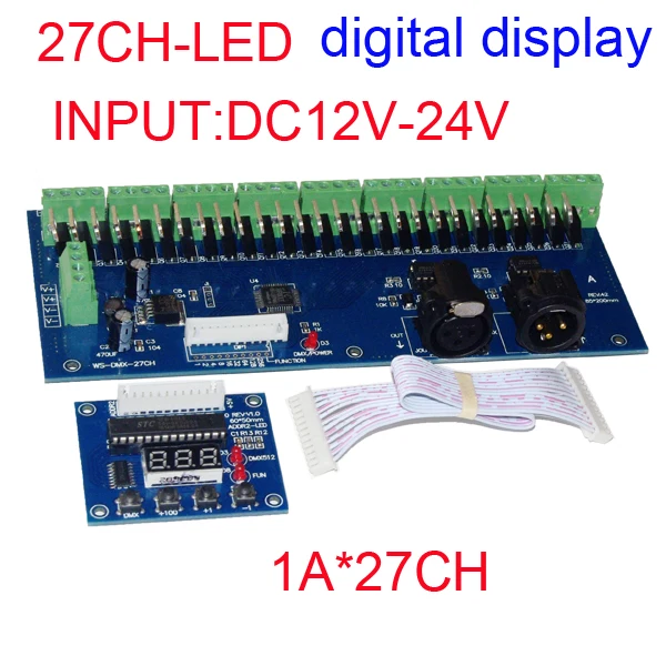 

wholesale 1pcs DMX-27CH-LED digital display led decoder 1A*27CH DMX512 XRL 3P led controller dimmer for RGB led strip lights