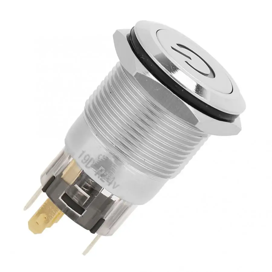 40Pcs Automatic Reset Flat Head Light with Power Supply Label Metal Button Switch BEM-19-11DS 24VDC 5 Solder Feet