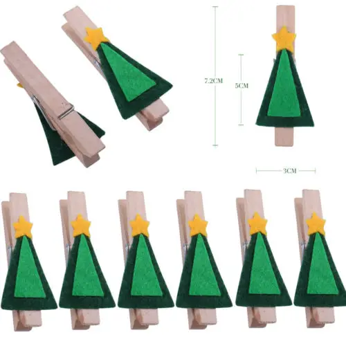 6pcs/pack Green Christmas Tree Wood Mini Clips Xmas Card Hanging