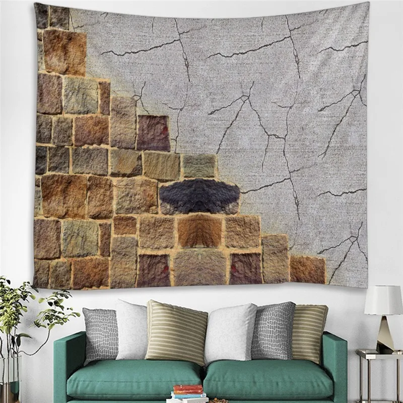 3D Brick Stone Printed Wall Tapestry Mandala Fabric Hippie Tapestry Wall Hanging Vintage Decor Bedroom Headboard Mural Art Tapiz