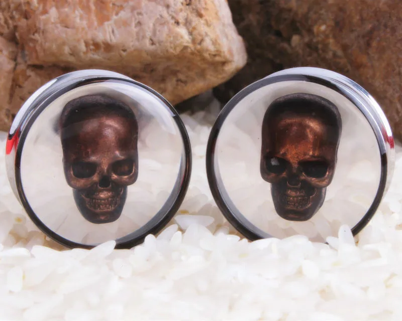 

3D Skull Steel Ear Piercing Double Flare Plugs Saddle Ear Gauges Flesh Tunnels Ear Expanders Piercing Body Jewelry For women men