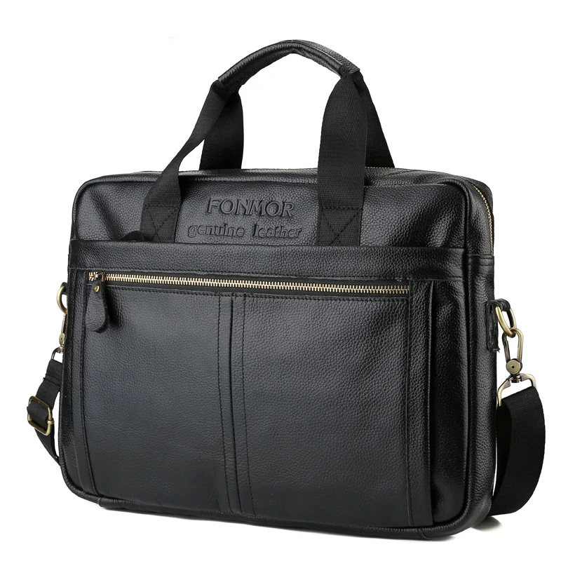 Business Cowhide Leather Men's Laptop Briefcases Multifunct Leather