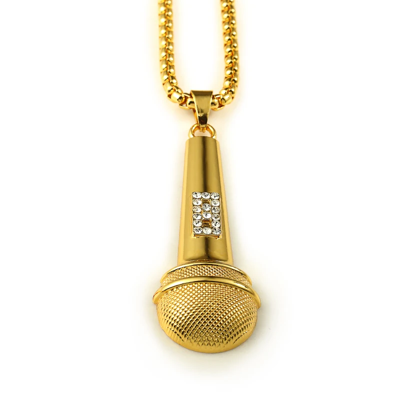 Мужские Jewlery Iced хип-хоп Золото Тон Bling Best DJ Рэппер MIC кулон Цепочки и ожерелья