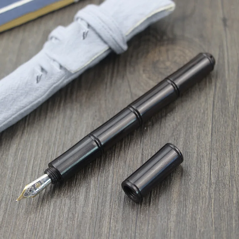 Роскошная перьевая ручка ручной работы в стиле ретро черного дерева в форме бамбука, ручка с винтом, как креативный подарок для бизнеса и школы, офиса