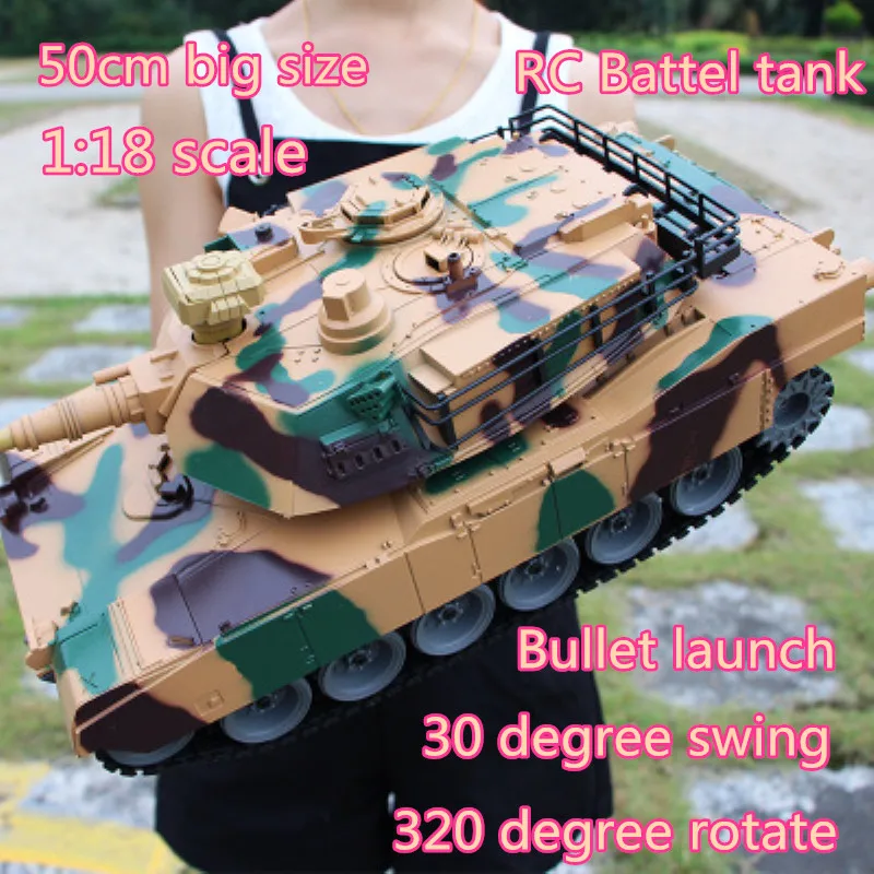 50 см Большой размер Америка M1A2 2,4 г дистанционное управление Танк 1:18 RC боевой танк пули Запуск гусеничный пистолет ствол на 320 градусов вращающийся танк