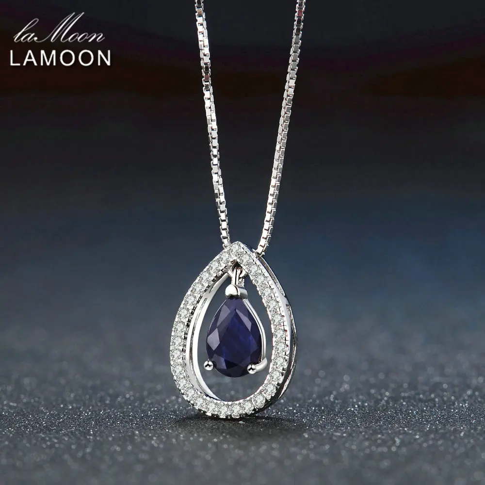 LAMOON x5мм слеза настоящий синий сапфир 925 пробы-серебро-ювелирный набор с короной S925 для женщин V040-4