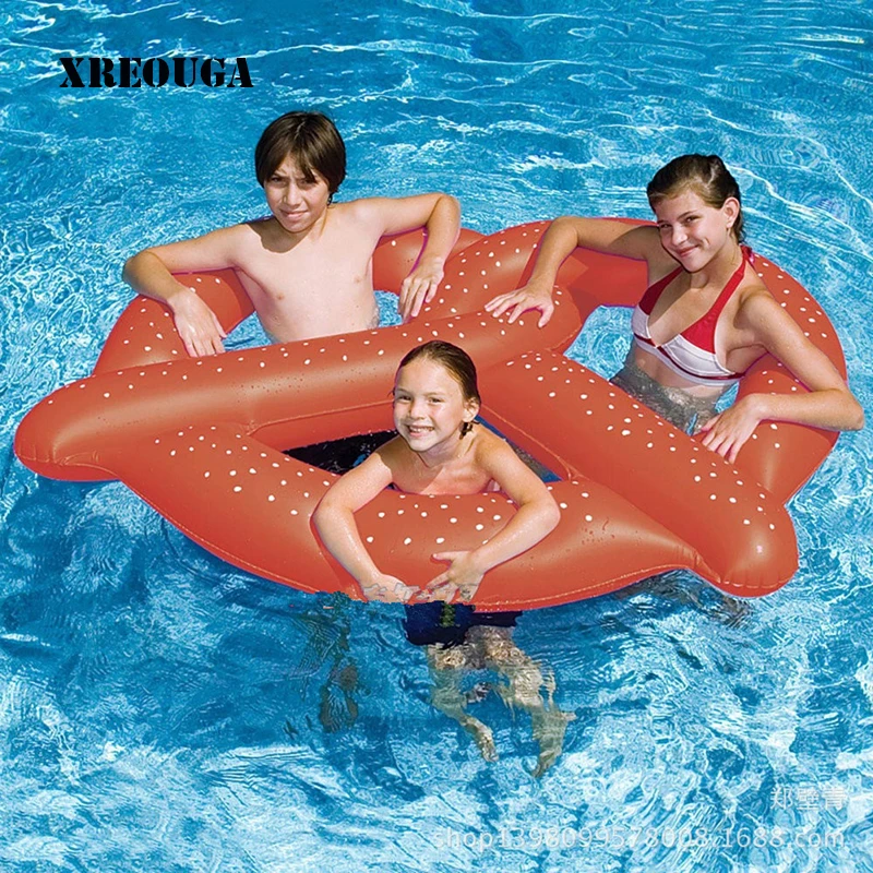 

XREOUGA Swimming Pool toys 1.5X1.4M Inflatable Pretzel Pool Float inflatable water Bed Swimming Mat Air Rafts PF029