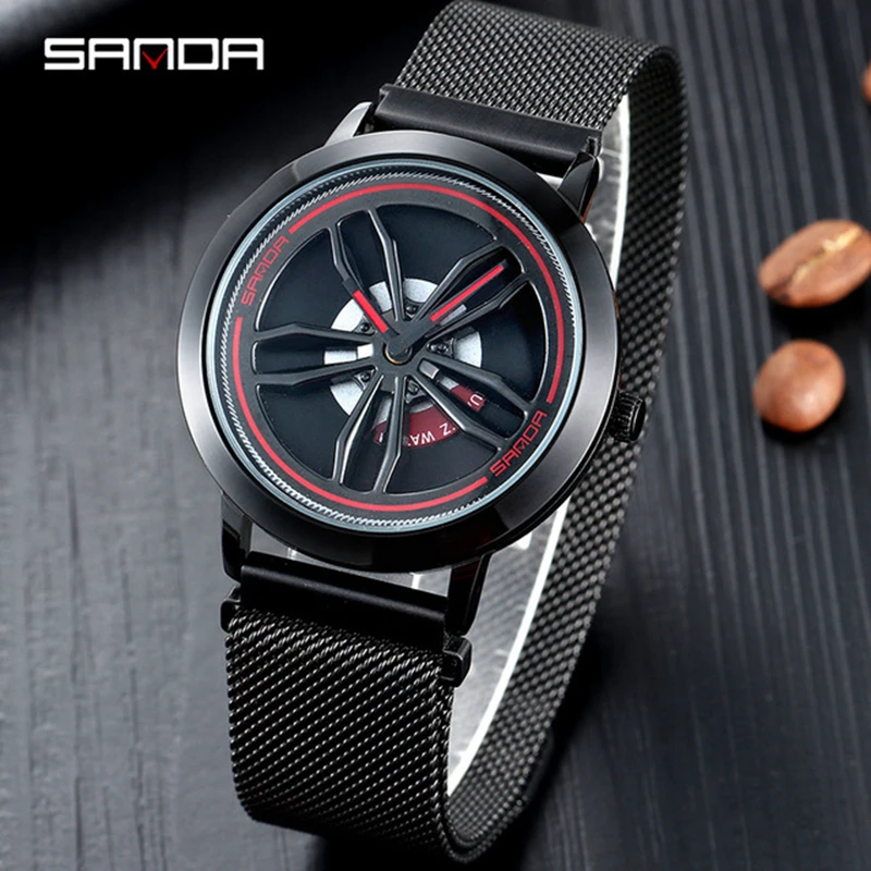 

LAOGESHI 2019 Quartz Men's Watch Mesh Woven Steel Belt Rotating Watchse Waterproof Sport Trend Personality Top Brand Wristwatch