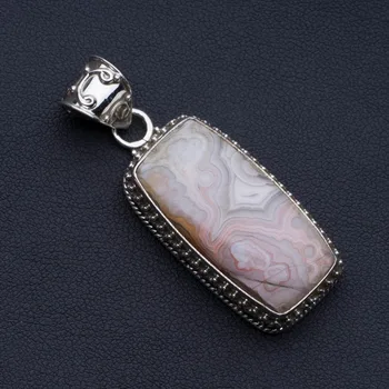 

Natural Crazy Lace Agate 925 Sterling Silver Pendant 2" P0584