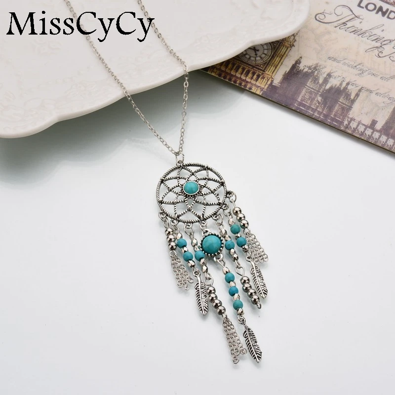 

MissCyCy Collier Femme Plume Native American Fringe Necklace Collier attrape reve Colares Boho Chic Collana Acchiappasogni