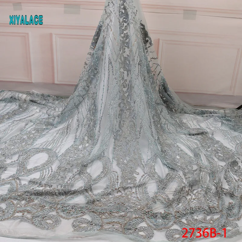 

African lace fabric Beads Lace Fabric 2019 Embroidered Nigerian Net Laces Fabric Bridal High Quality French Tulle YA2736B-1