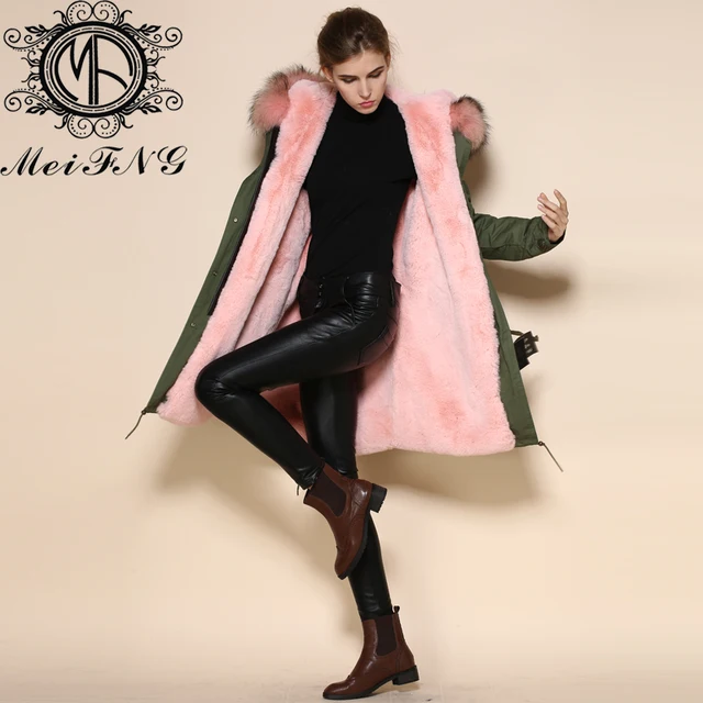 Aliexpress.com : Buy Light pink womens fur liner parka with big ...