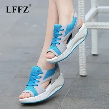 Lzzf/ г., модные летние женские сандалии Повседневная дышащая обувь из сетчатого материала женские босоножки на танкетке Босоножки на платформе со шнуровкой