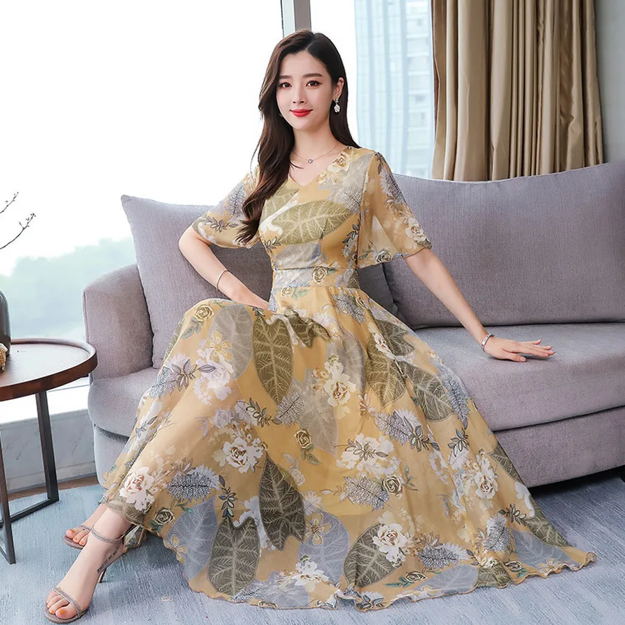 Summer New Floral Chiffon Boho Maxi Sundress 2019 Vintage 3XL Plus Size Print Beach Dresses Women Bodycon Elegant Party Vestidos